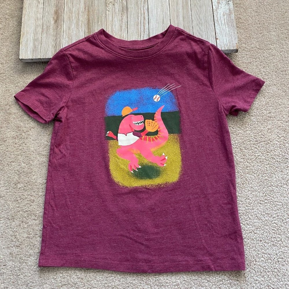 Cat & Jack Dinosaur Baseball T-Shirt Boys M (8) Graphic Print Sports Fun School